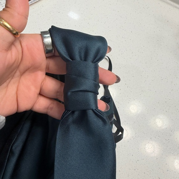 New ALFRED SUNG Bow Strap Satin Twill Trumpet Gown in color EverGreen - Picture 10 of 10